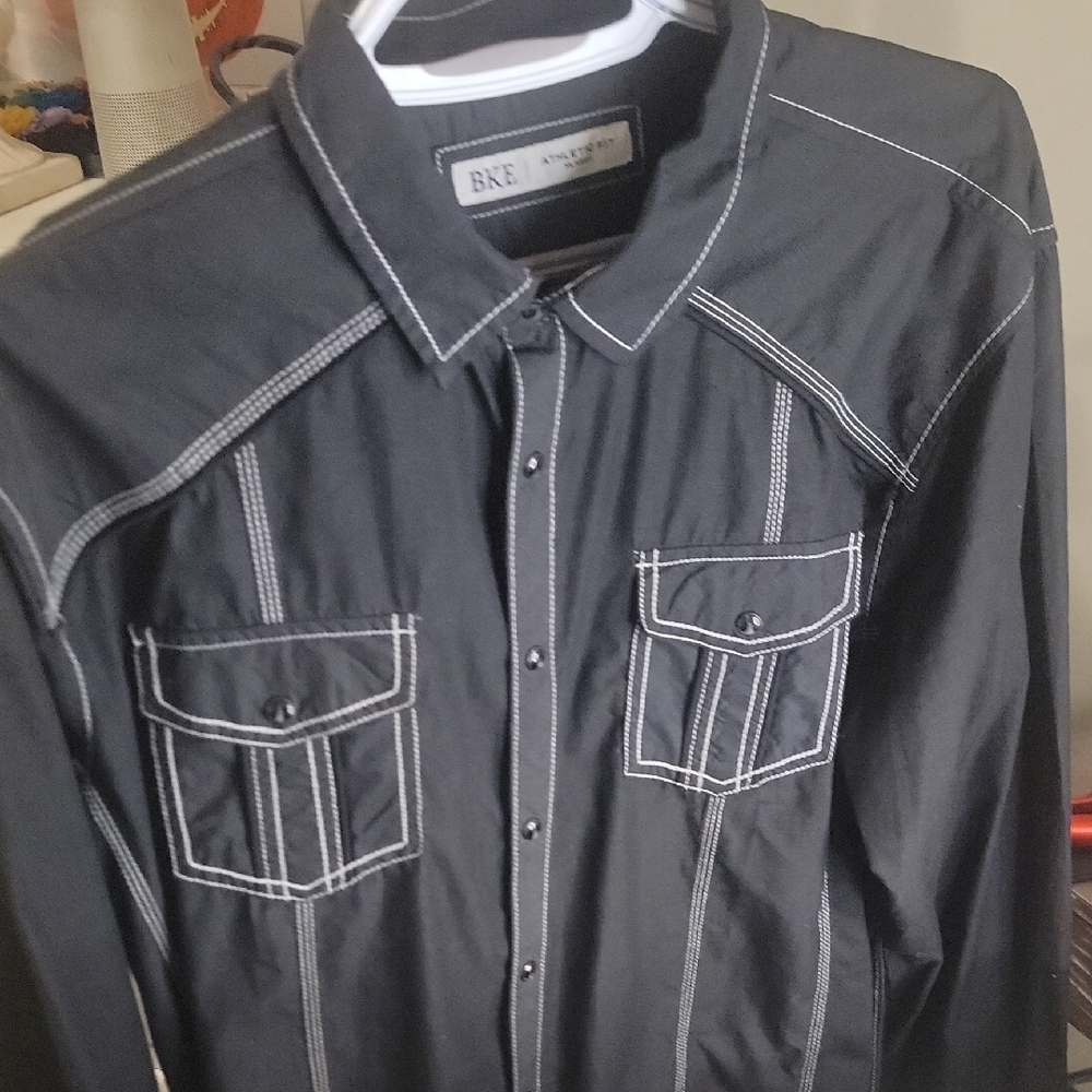 BKE Black Shirt with Contrasting White Stitching